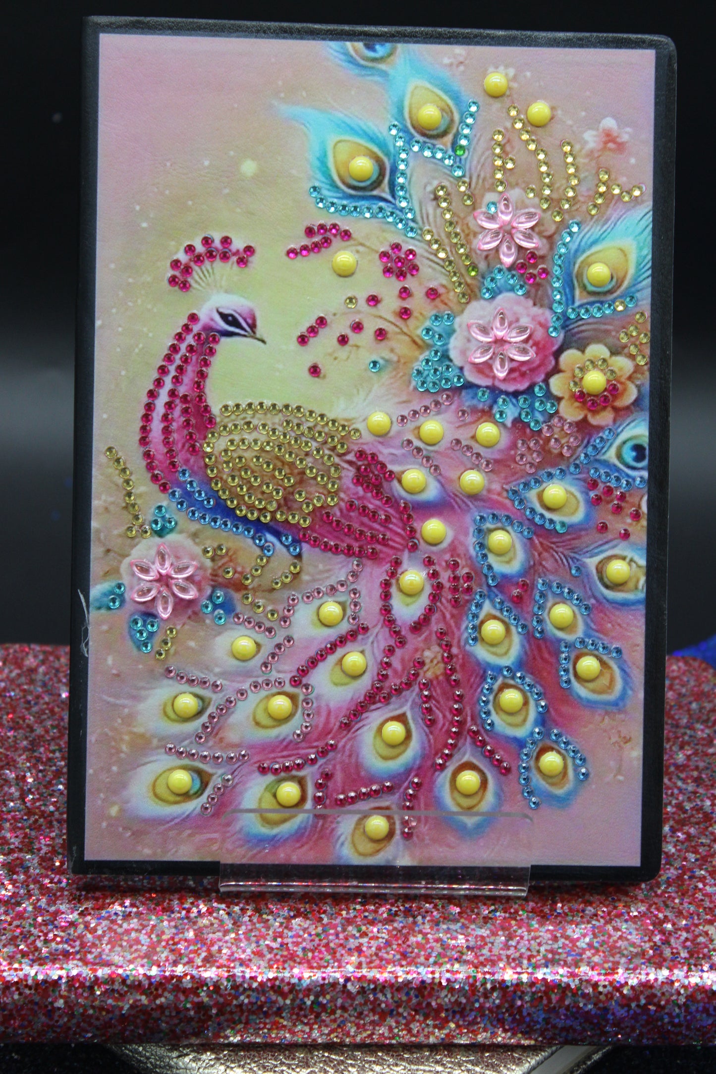 Diamond Art Journal with Beautiful Pink and Red with a Touch of Teal Peacock