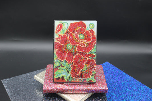 Diamond Art Journal with Large Red Flowers and Green Leaves