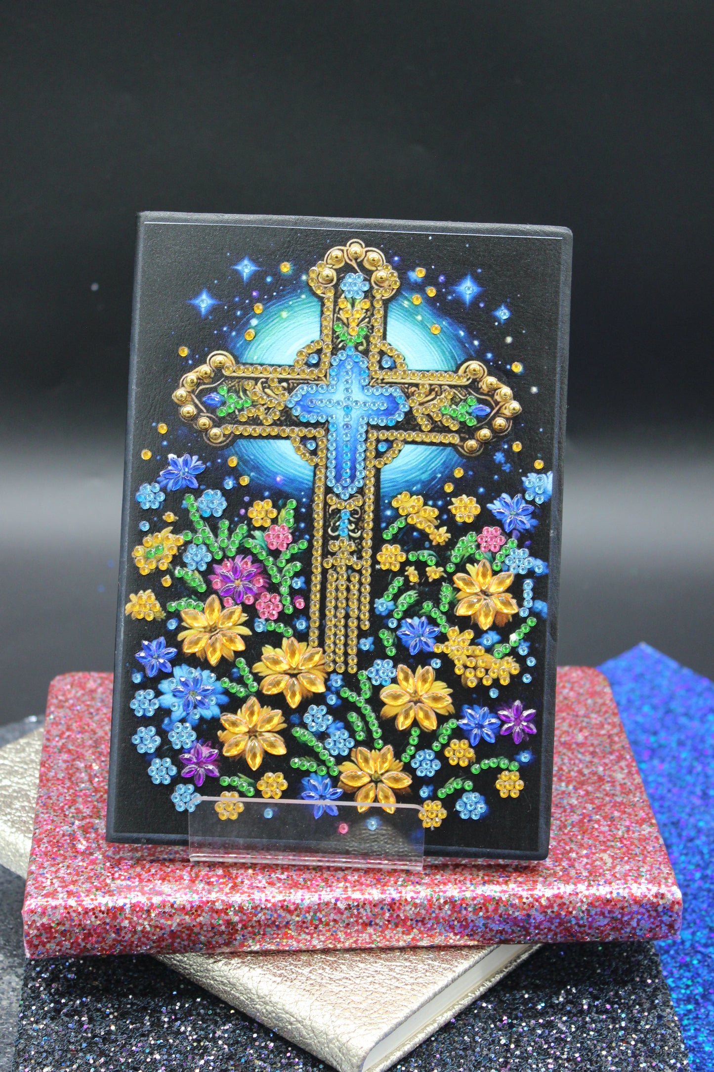 Diamond Art Journal With Multi Colored Gold Cross
