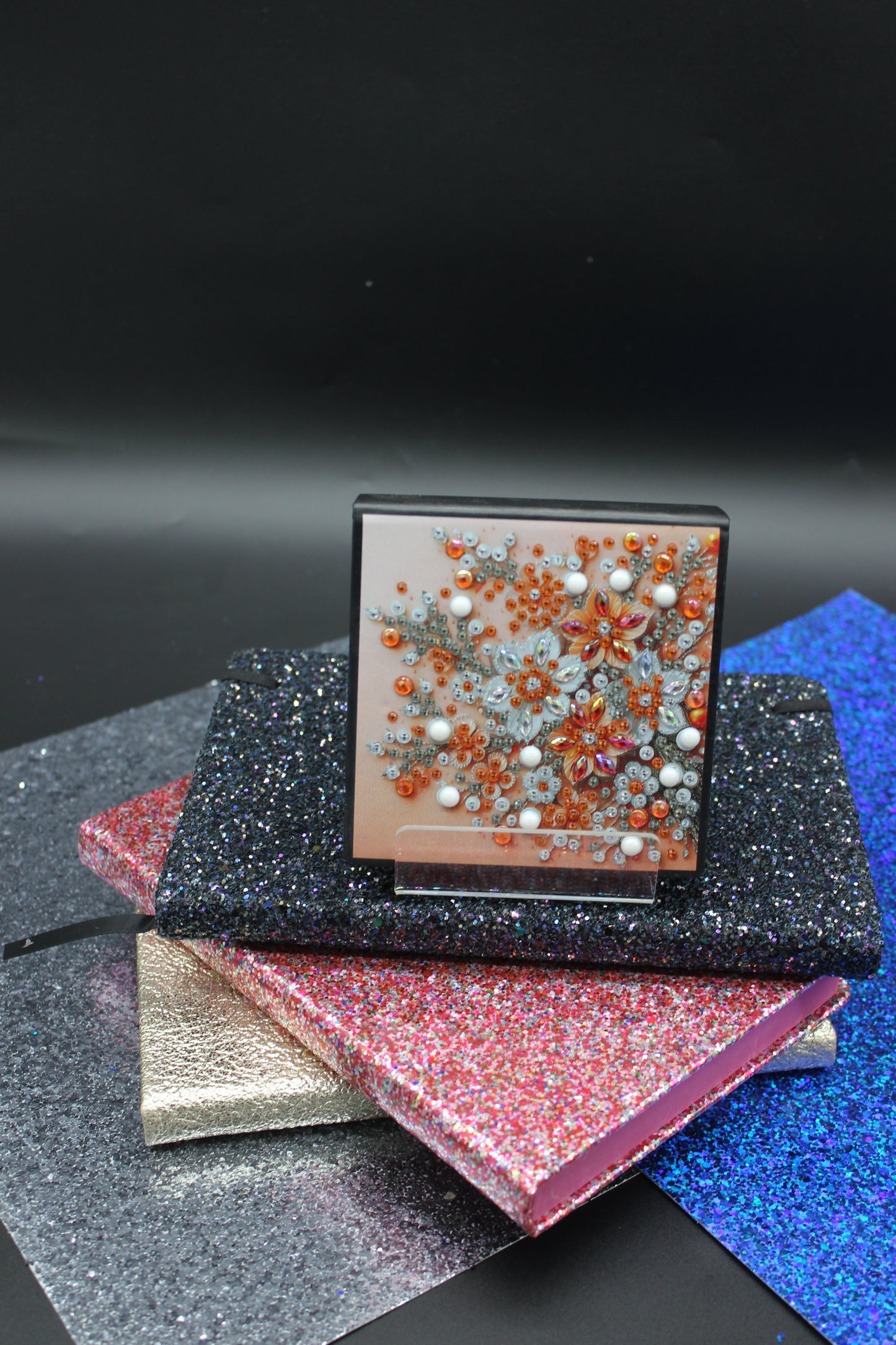 Diamond Art Paper Notepad Holder with Orange and White colored Flowers