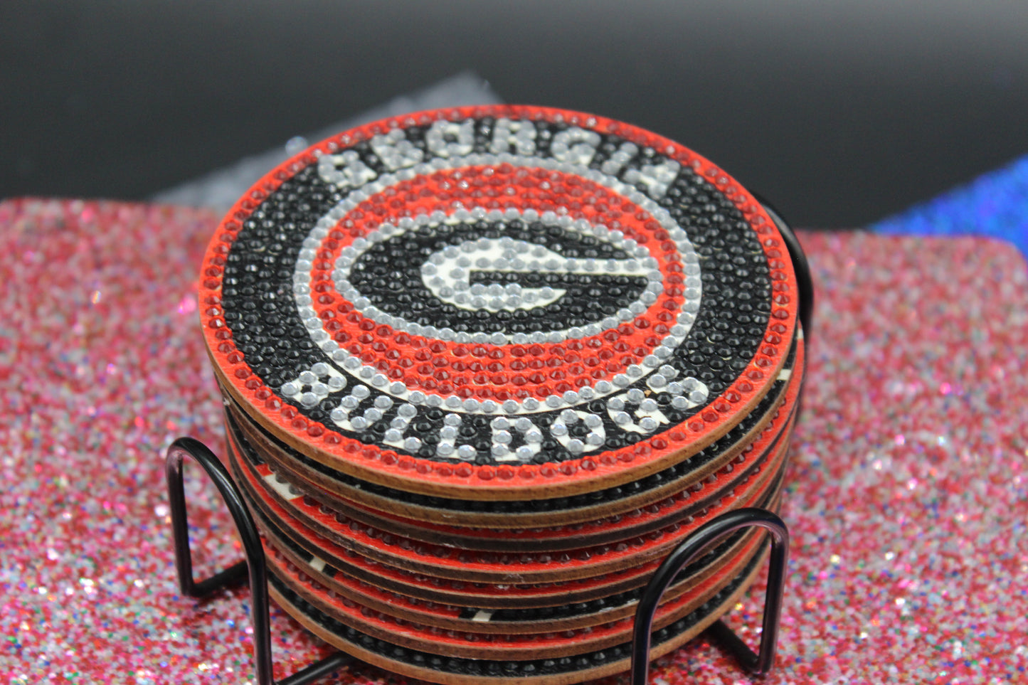 NCAA SEC Georgia Bulldogs Diamond Art Coaster Set (8) Pieces and Wire Stand