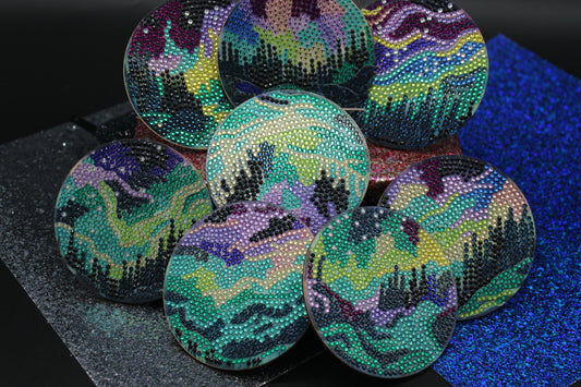 Great Colorful Aurora Borealis (8pcs) Coaster set with Metal Stand