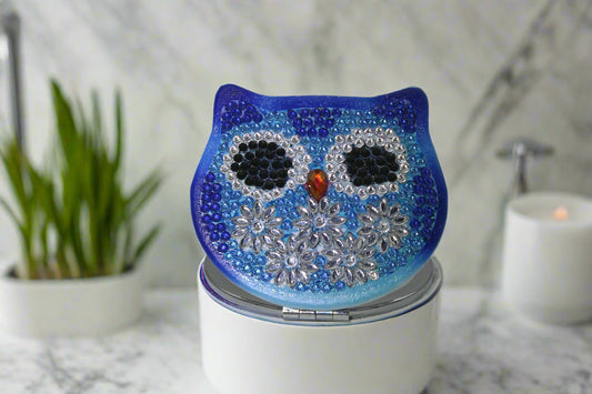 Cutest Ever Owl Shaped/Round Blue Owl Compact Mirror