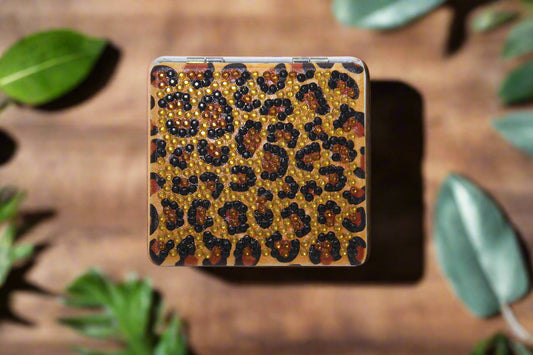 Stunning Square Shaped Copper Compact Mirror with & Black Animal Skin Print