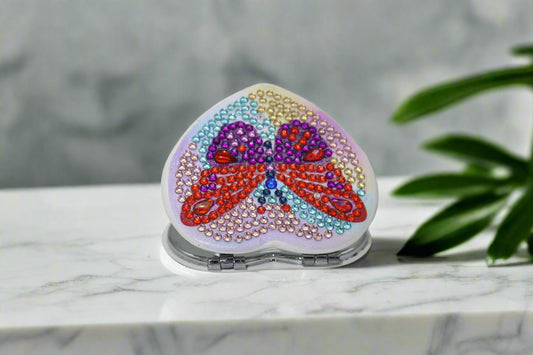 Heart Shaped Butterfly Ensemble Compact Mirror