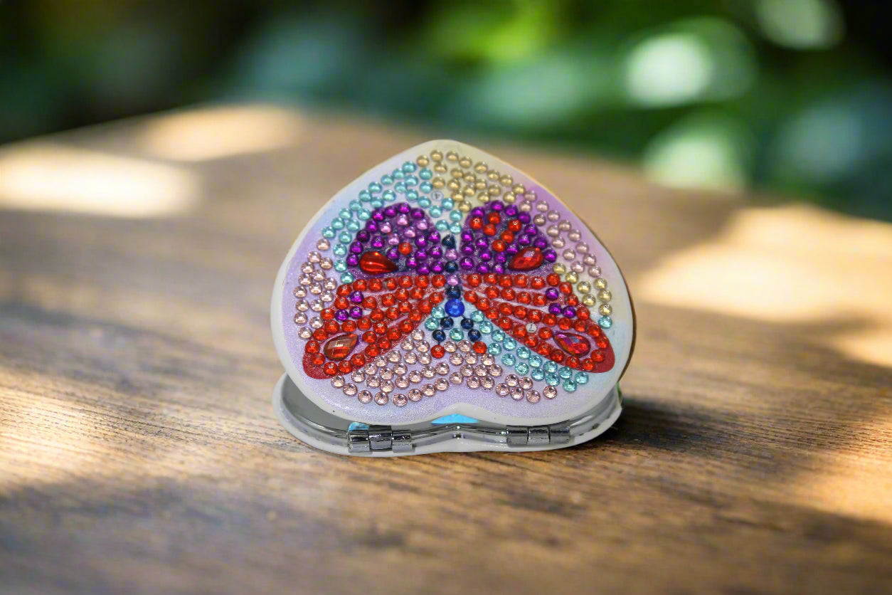 Heart Shaped Butterfly Ensemble Compact Mirror