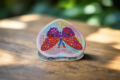 Heart Shaped Butterfly Ensemble Compact Mirror