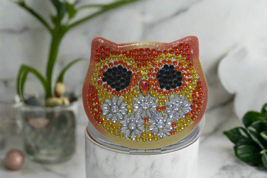 Owl Round Shaped Orange Owl Compact Mirror Sealed