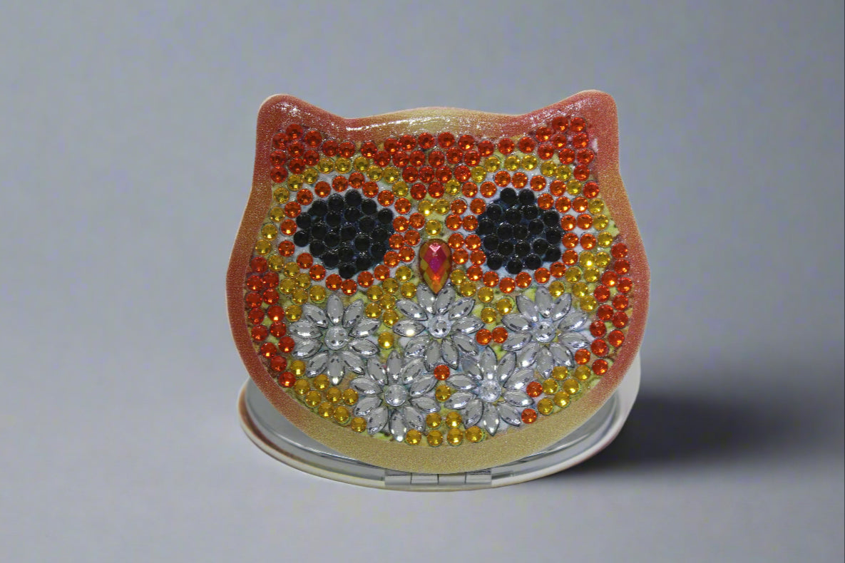 Owl Round Shaped Orange Owl Compact Mirror Sealed