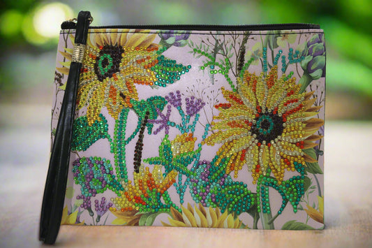 Gorgeous Traveling Sunflower Clutch Purse / Makeup Bag / Art Wristlet