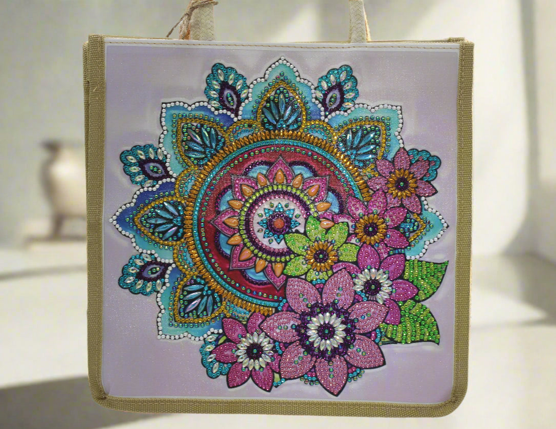 Jazzie Diamond Art Colorful Flower And Canvas Hand Bag