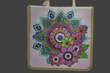 Jazzie Diamond Art Colorful Flower And Canvas Hand Bag