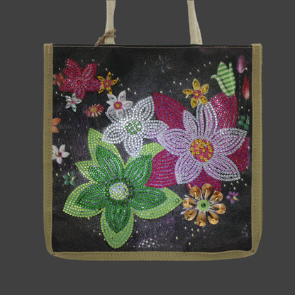 Jazzie Diamond Art Colorful Flower And Canvas Hand Bag