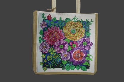 Jazzie Diamond Art Colorful Flower And Canvas Hand Bag