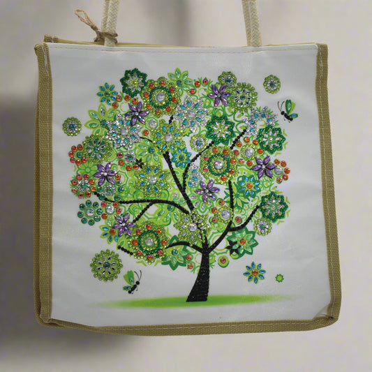 Jazzie Diamond Art Colorful Flowery Green Tree Canvas Hand Bag