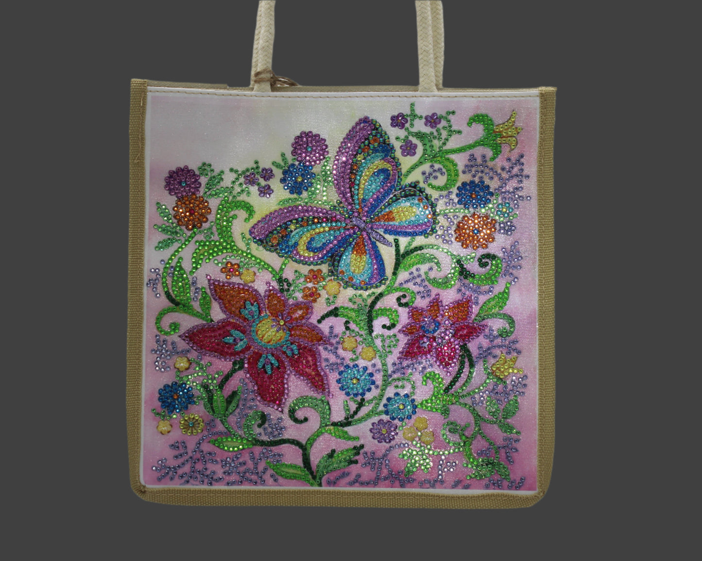 Jazzie Diamond Art Multi Color Butterfly Canvas Hand Bag