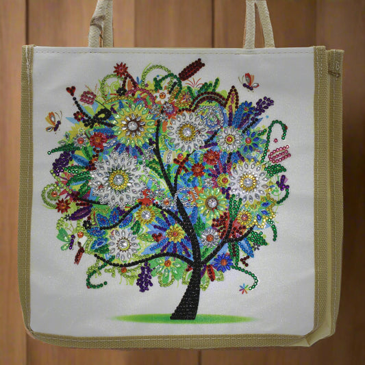 Jazzie Diamond Art Colorful Flowery Tree Canvas Hand Bag