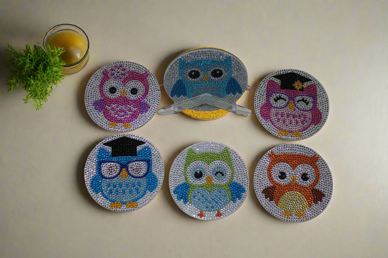 Owl Diamond Art Coasters with multiple Cute Little Owl Designs Designs