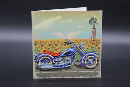 Motorcycle with Blue and White Rhinestones.  Perfect for Motorcycle Enthusiasts or Birthday.