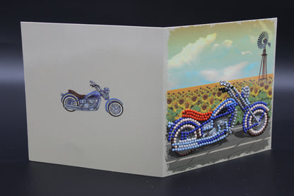 Motorcycle with Blue and White Rhinestones.  Perfect for Motorcycle Enthusiasts or Birthday.