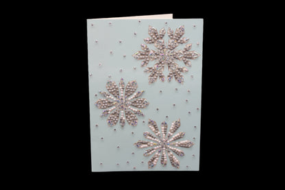 Greeting Card with Charming Snowflakes Will Delight Everyone. Crystals and Rhinestones Each Snowflake's Background IS Superbly Ornate w/Falling Snow No Less