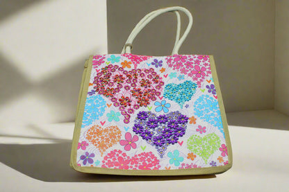 Jazzie Diamond Art Very Special Rhinestone Crystals with 3 Hearts, Pink, Purple and Turquoise; Diva Worthy! Hand Bag