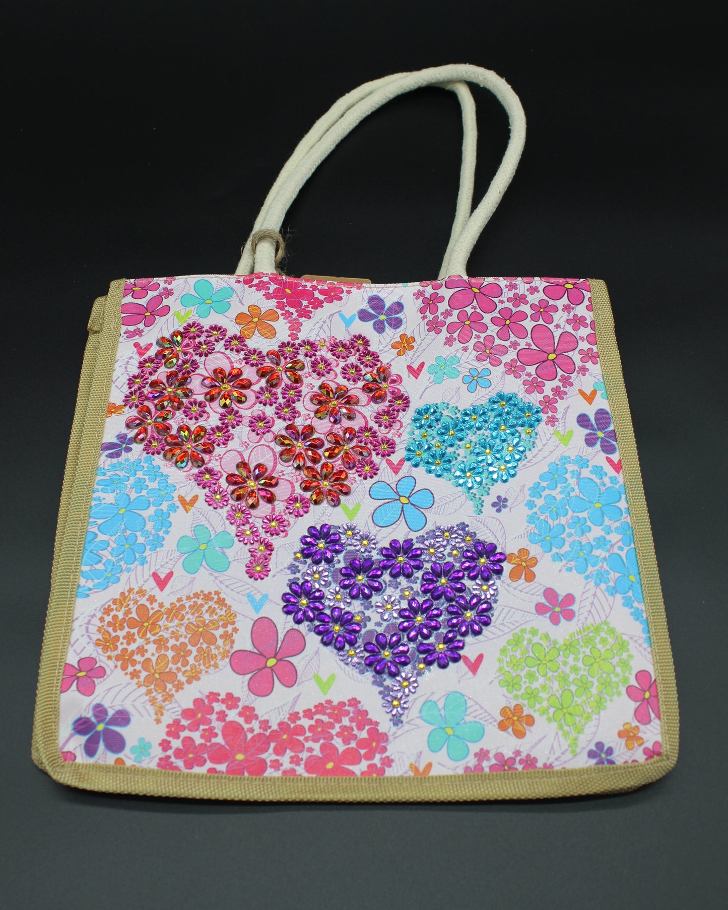 Jazzie Diamond Art Very Special Rhinestone Crystals with 3 Hearts, Pink, Purple and Turquoise; Diva Worthy! Hand Bag