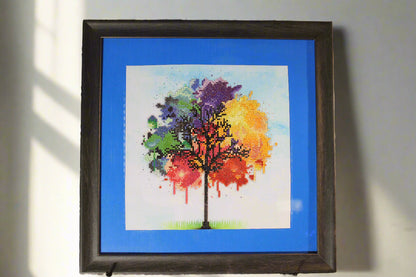 Framed Diamond Art Colored Rainbow Tree of Life.