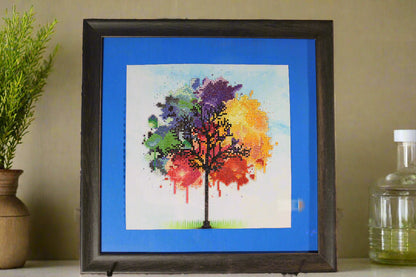 Framed Diamond Art Colored Rainbow Tree of Life.