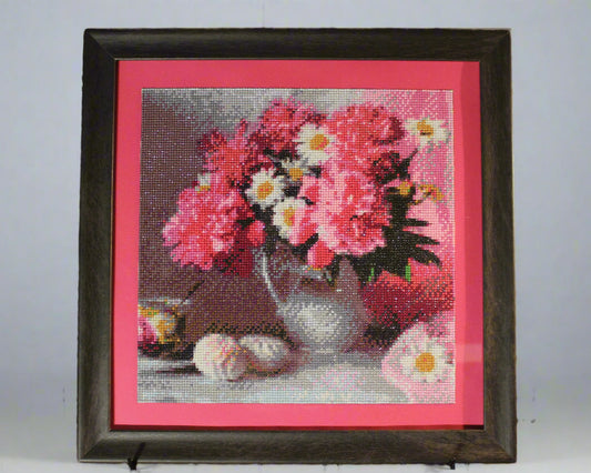 Diamond Art Great for Mothers Day or Christmas.  Pink Azaleas and White Daisies,  So Incredibly Gorgeous.