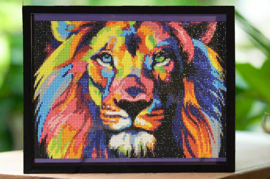 Kaleidoscope Lion Colors.  So Majestic and Demands Attention.  A Really Beauty.  Purple Background.