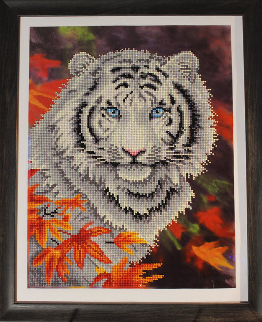 White Bengal Tiger Beautifully Adorned in Fall Flowers Along with Rhinestone Crystals