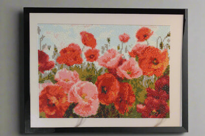 Diamond Art Painting with Red and Pink Poppies Amongst a Brilliant Blue Sky