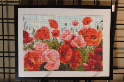 Diamond Art Painting with Red and Pink Poppies Amongst a Brilliant Blue Sky