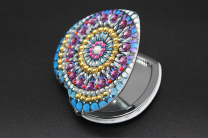 Must See, Heart Shaped Compact Mirror Accented with Gold and Eccentric Purple Crystal Rhinestones, A Real Beauty