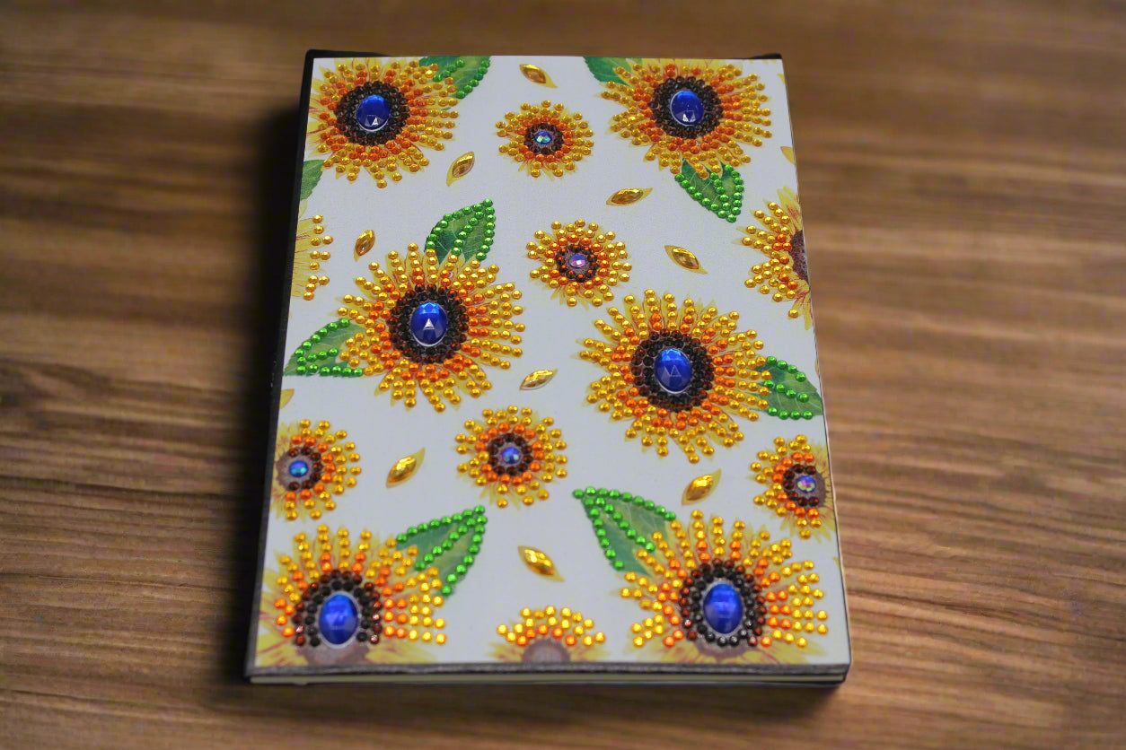 Beautiful Diamond Art Journal Adorned with Multiple Sunflowers with Specialty Yellow Crystal Rhinestones