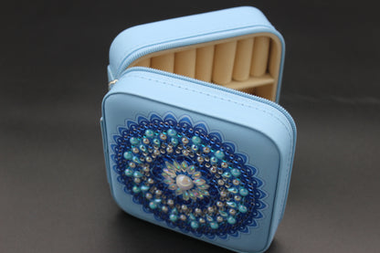 Portable Diamond Painting Jewelry Storage Box Blue PU Leather Jewelry Ring Organizer Case Travel Jewelry Organizer