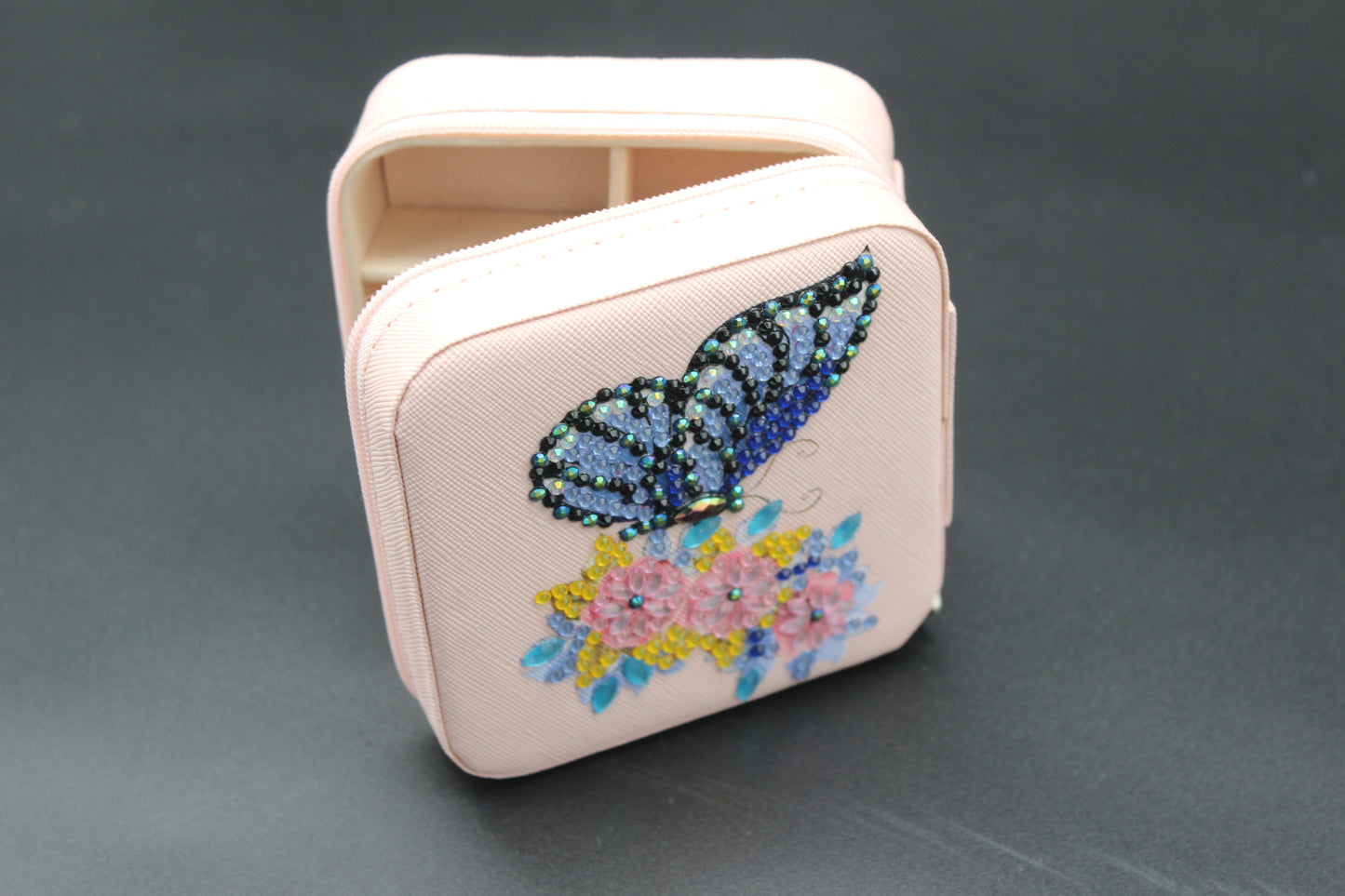 Portable Diamond Painting Jewelry Storage Box Pink PU Leather Jewelry Ring Organizer Case