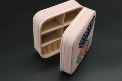 Portable Diamond Painting Jewelry Storage Box Pink PU Leather Jewelry Ring Organizer Case