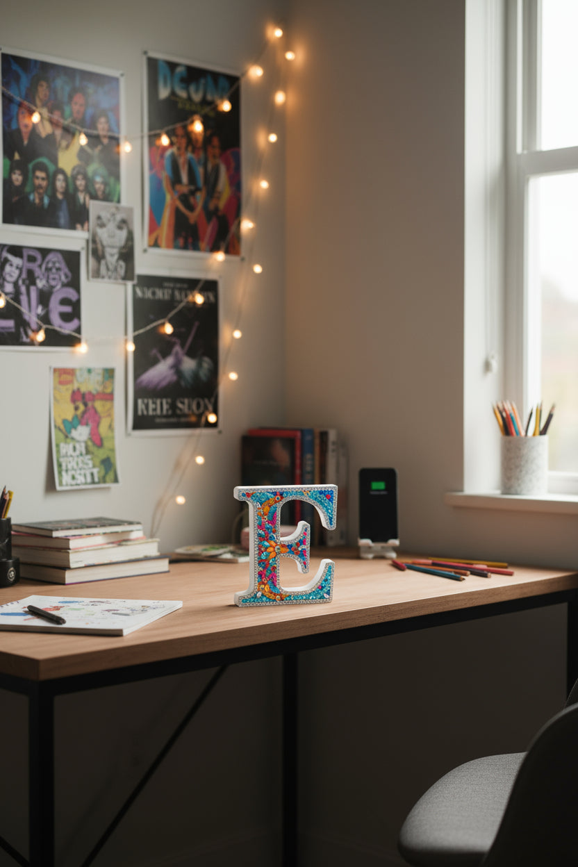 Wooden Craft Gem Diamond Art Letter E