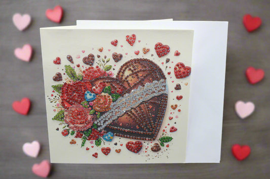 Valentines Chocolate Heart and Flowers Candy Diamond Art Card