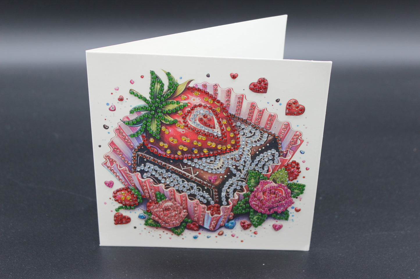 Valentines Chocolate Square with Strawberry Candy Diamond Art Card