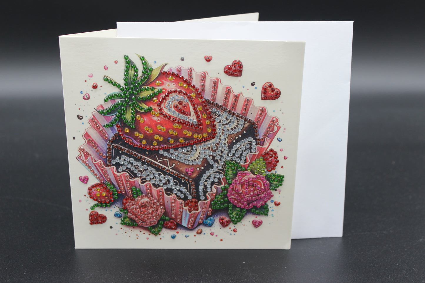 Valentines Chocolate Square with Strawberry Candy Diamond Art Card