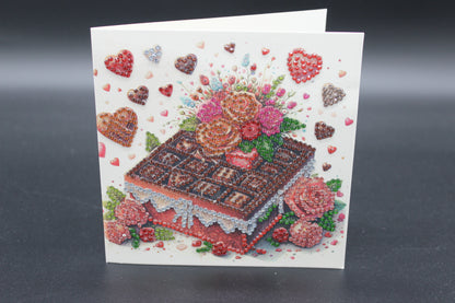 Valentines Chocolate Square with Flowers Diamond Art Card