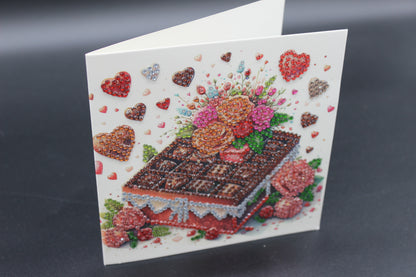 Valentines Chocolate Square with Flowers Diamond Art Card