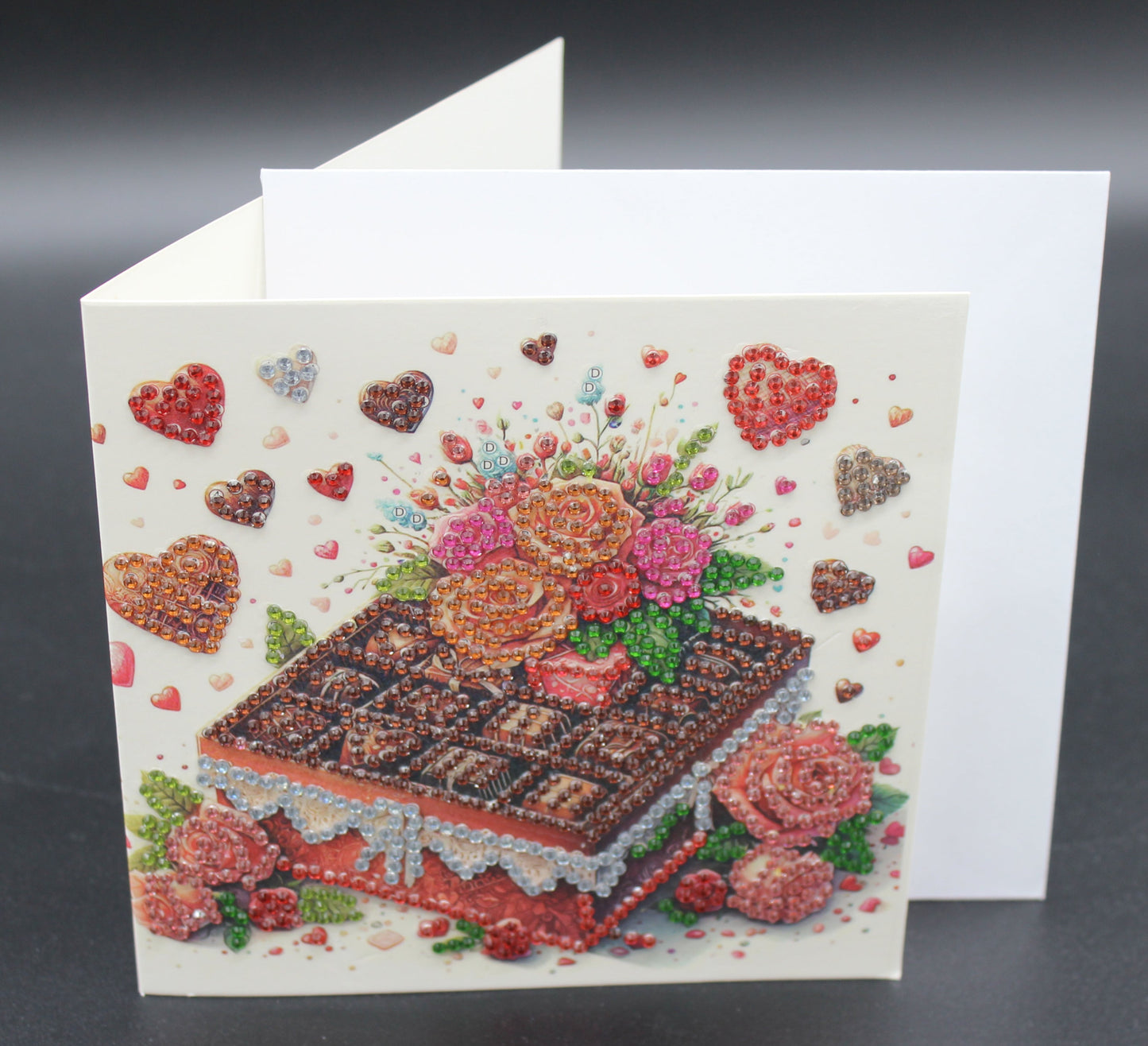 Valentines Chocolate Square with Flowers Diamond Art Card