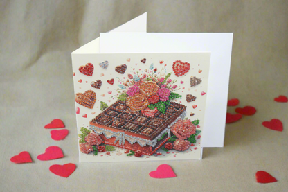 Valentines Chocolate Square with Flowers Diamond Art Card