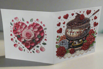 Valentines Chocolate Pot with Hot Chocolate and Flowers Diamond Art Card