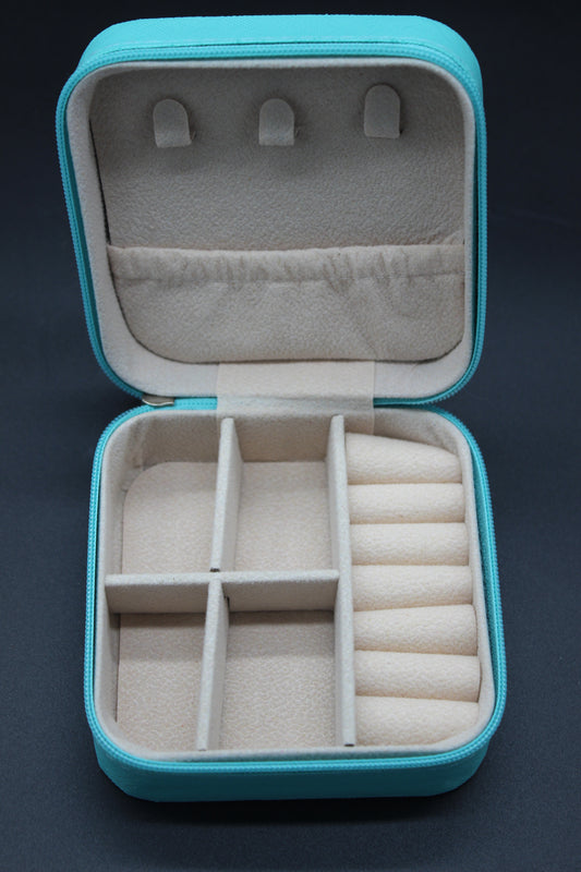 Portable Diamond Painting Jewelry Storage Box Teal PU Leather Jewelry Ring Organizer Case with Heart shaped Flowers