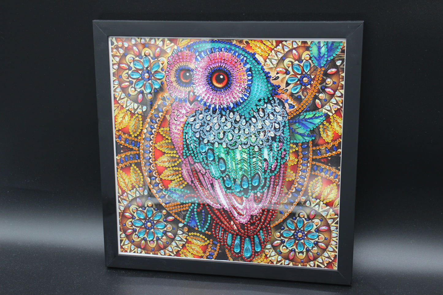 Great Colorful Diamond Art Owl Picture Framed